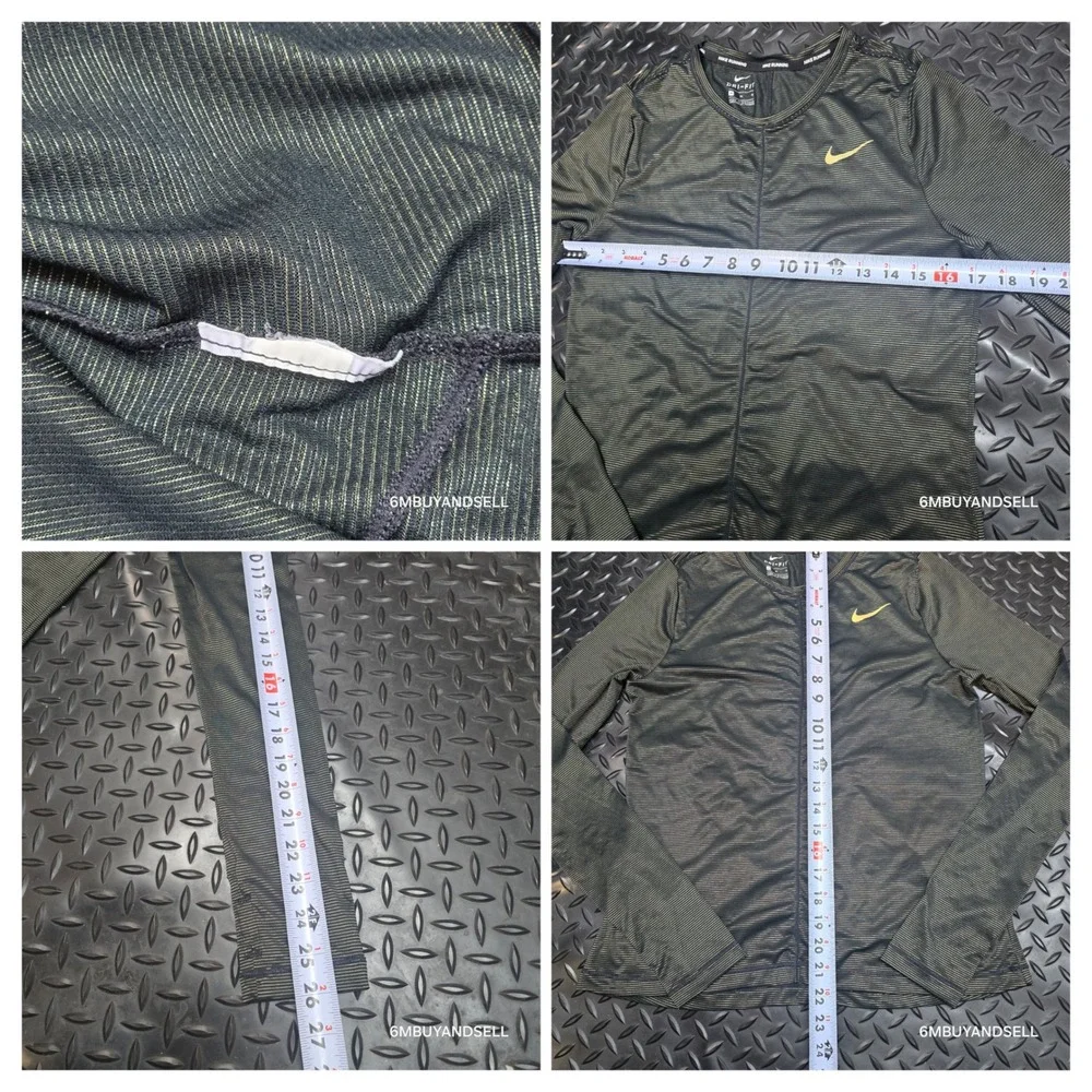Nike Running‎ Dri-FIT Long Sleeve Shirt Womens Medium Black Gold Striped Top